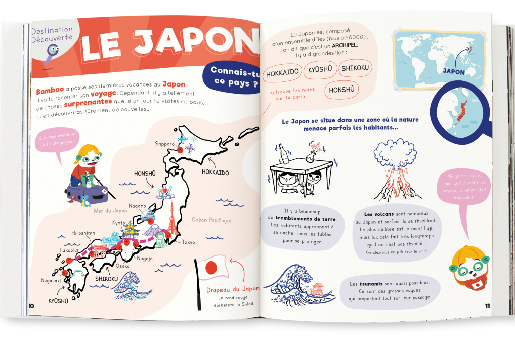 Deux pages du magazine Explore qui introduisent le Japon 